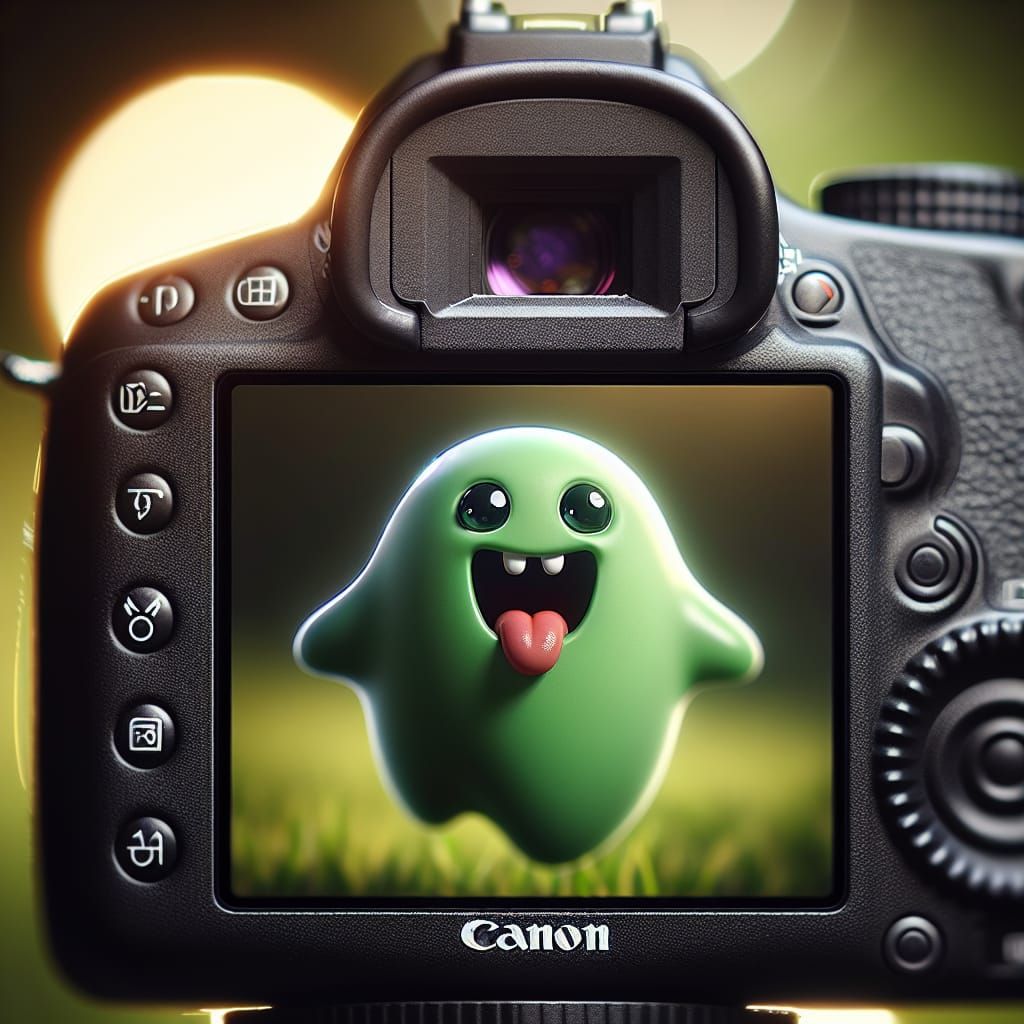 Green Ghost Cartoon with Bokeh Effect