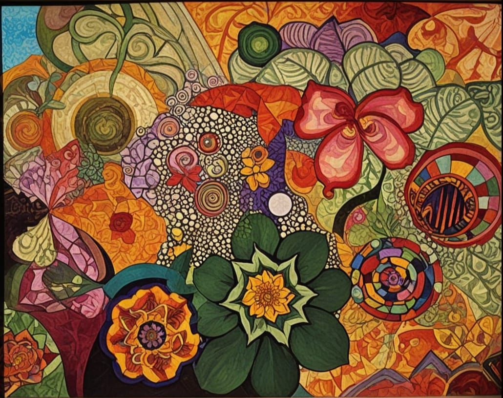 Psychedelic Abstract Art with Floral and Geometric Patterns