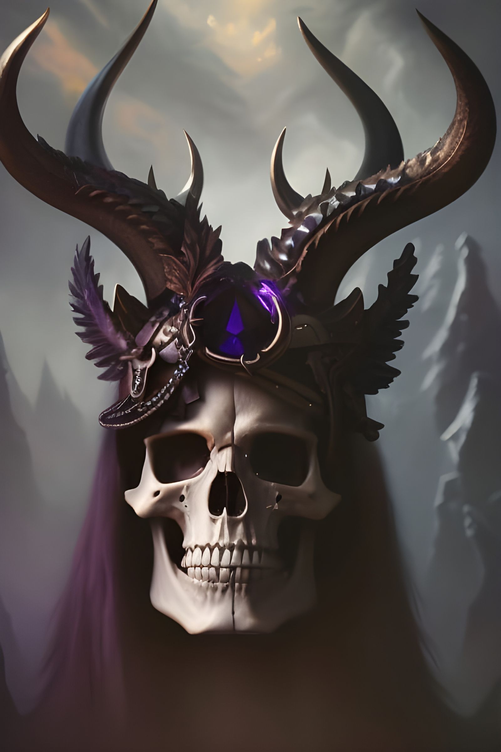 Gritty Skull Portrait with Horns and Jewels
