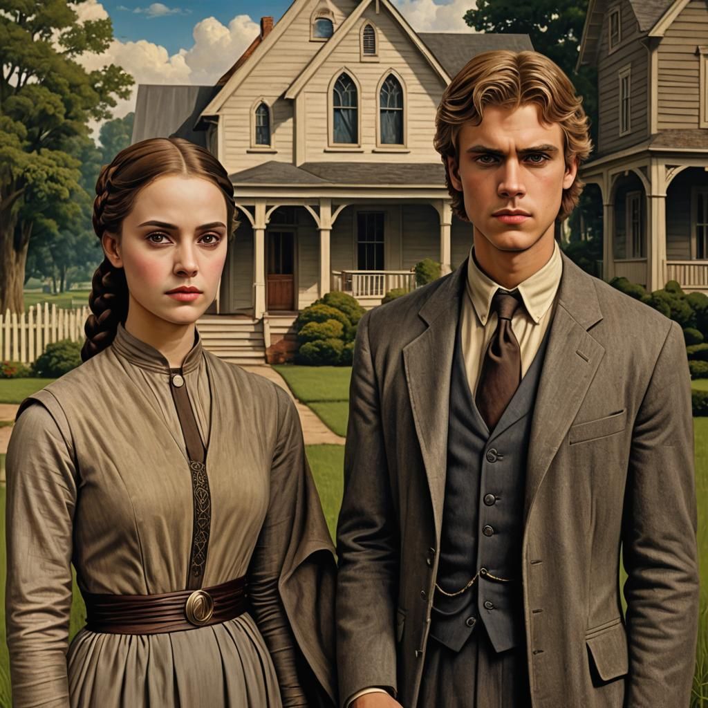 Anakin and Padme in American Gothic Style