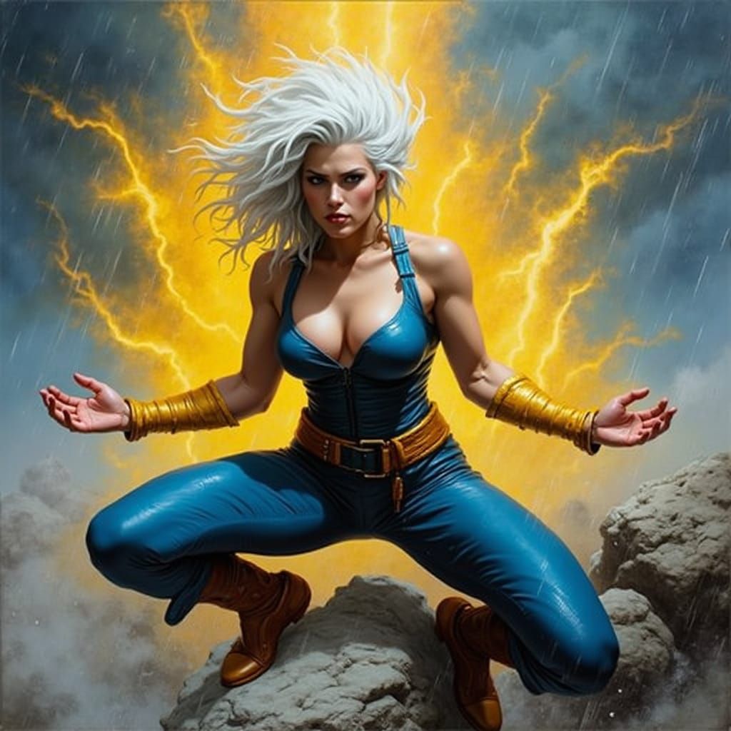 Punk Storm X-Men Character in Detailed Maximalist Painting