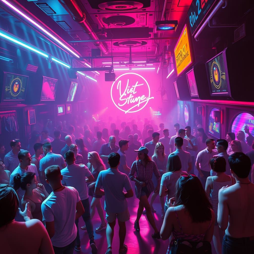 Cyberpunk Nightclub Scene with Neon Lights