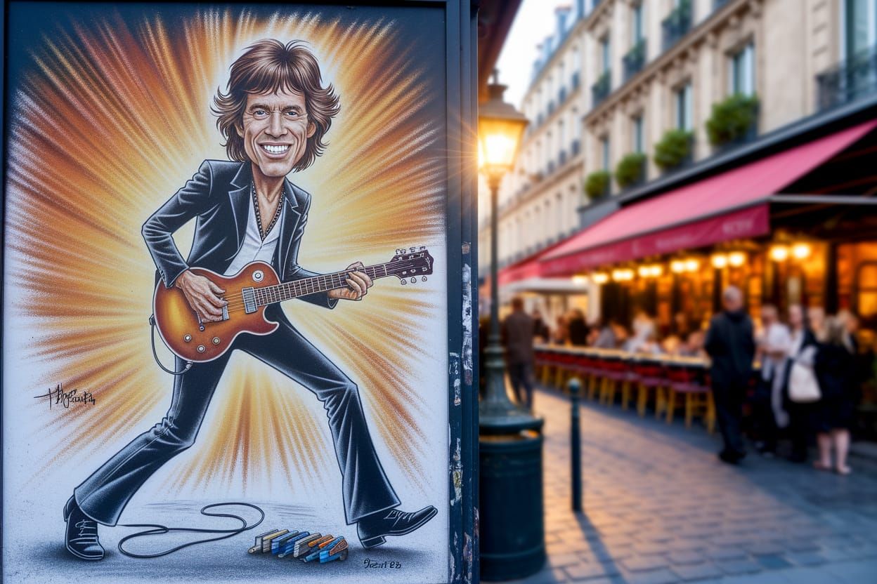 Street Artist Caricature of Mick Jagger Performing