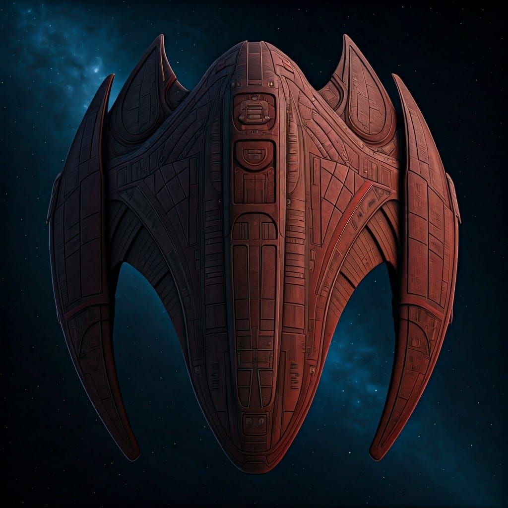 Dark Red Romulan Warbird in Industrial Sci-Fi Style