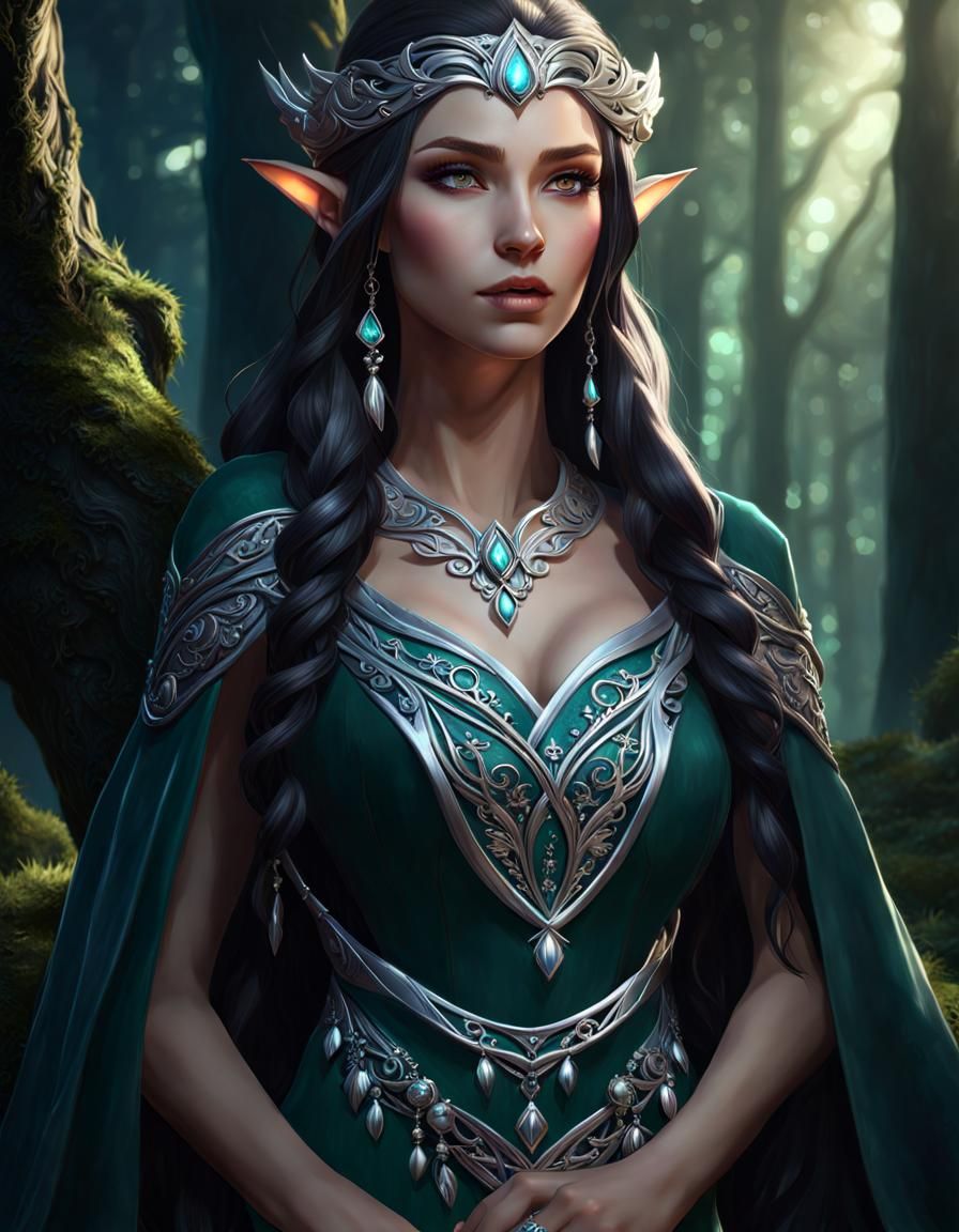 Enchanting Elf Portrait in Moonlight: Fantasy Art