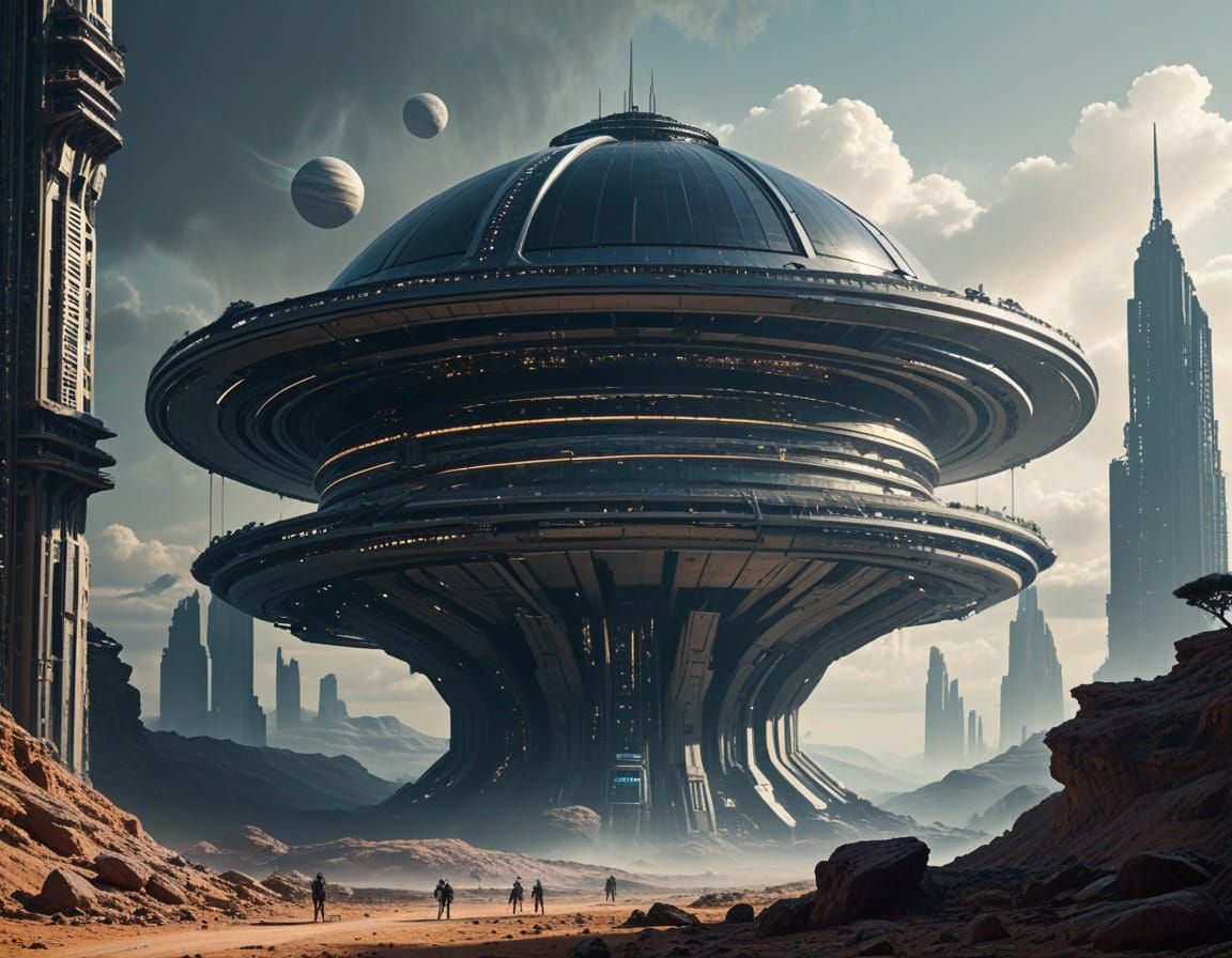 Futuristic Urban Megastructure on Saturn