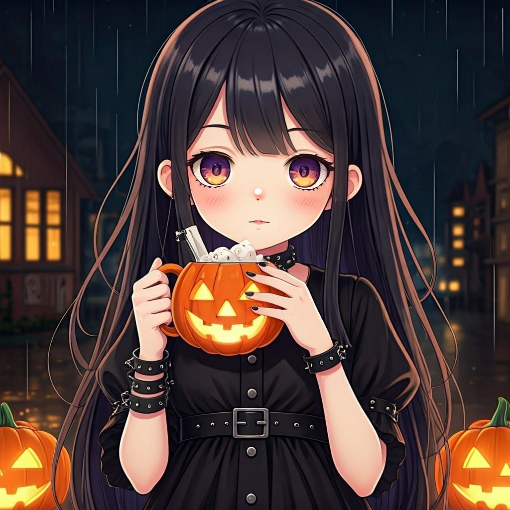 Cute Goth Girl's Halloween Cocoa: Anime Style