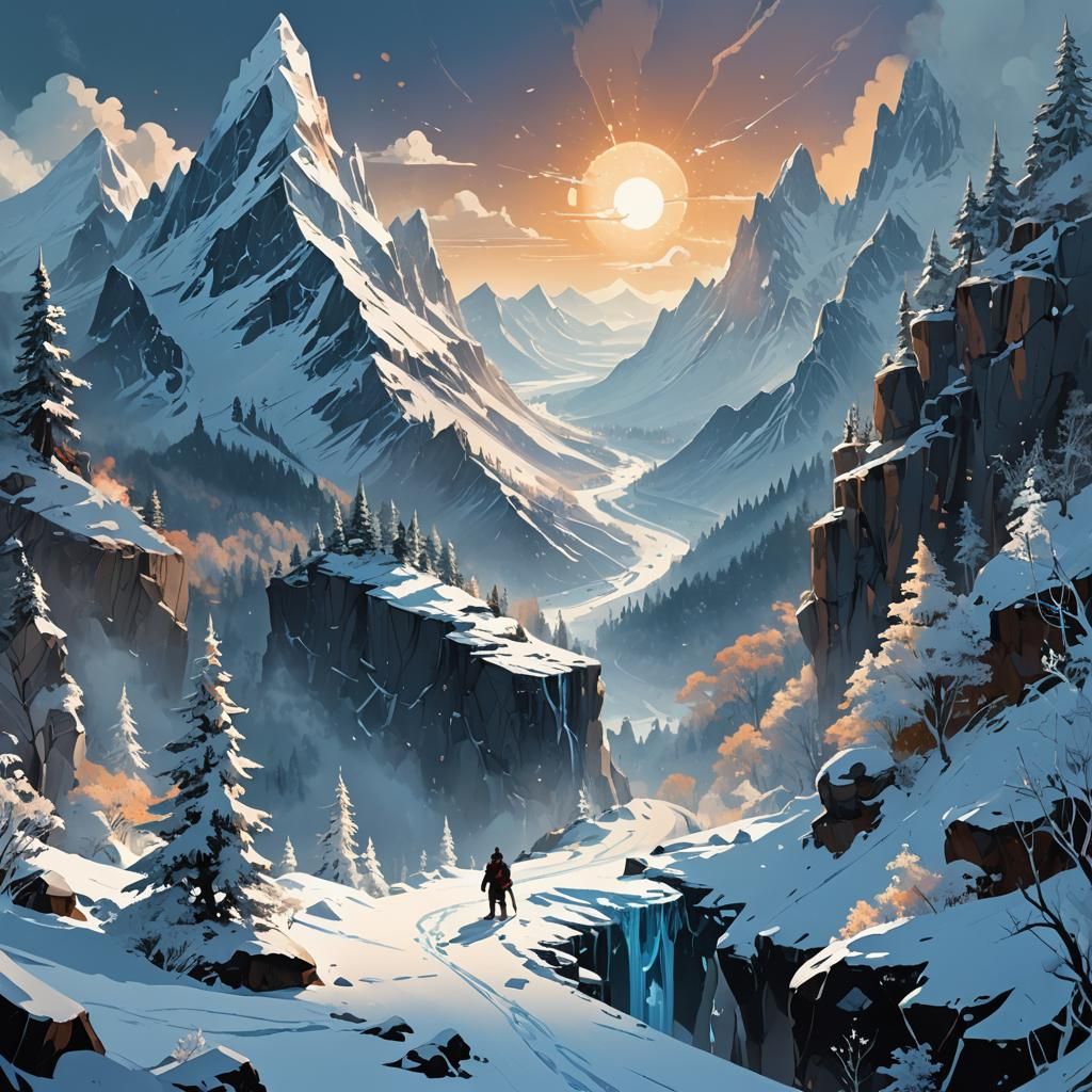 Ice Mage Casting Spell in Blizzard, D&D Illustration