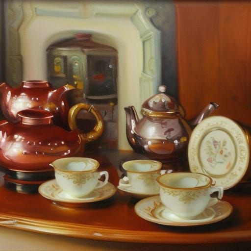 Elegant Tea Party as Oil Painting