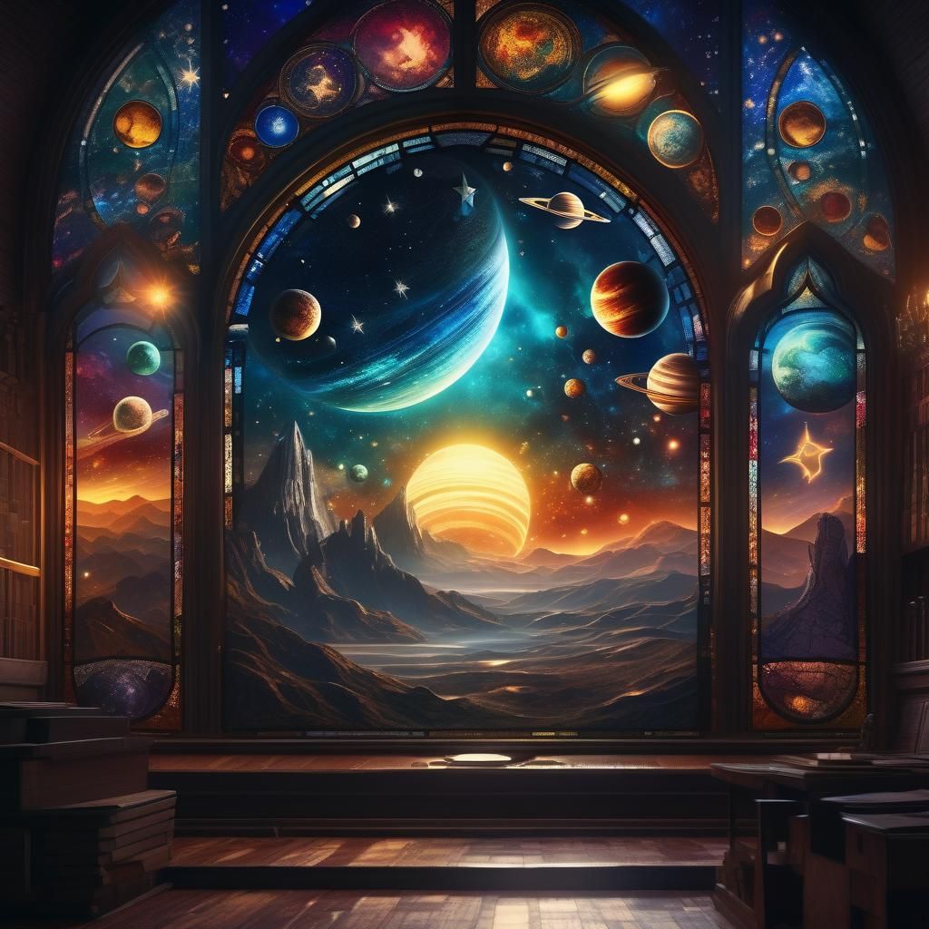 Celestial Stained Glass Window in Mixed Media