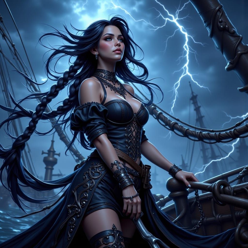 Anime Pirate Captain in Stormy Seas