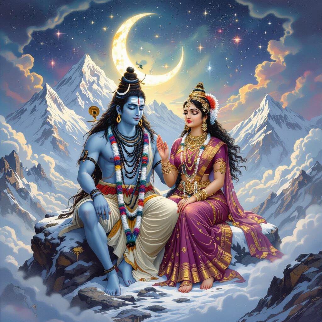 Shiva and Parvati on Mount Kailash: Digital Indian Art