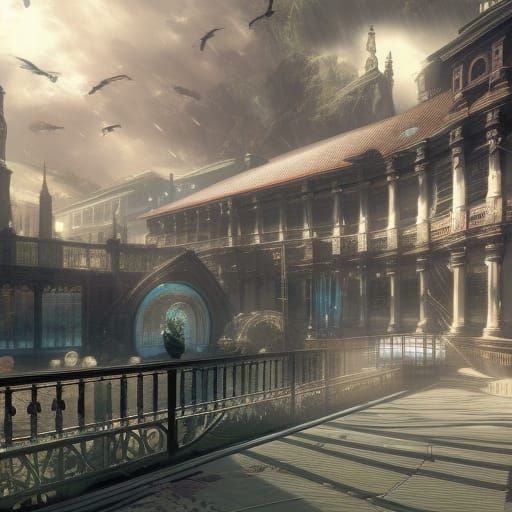 Dark Fantasy Train Station Art in 8K