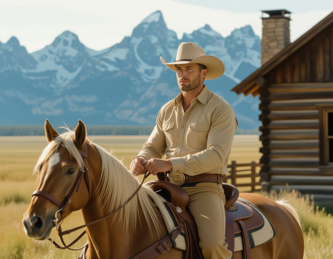 Cowboy Rides Horse in Wyoming, Cinematic Film Still