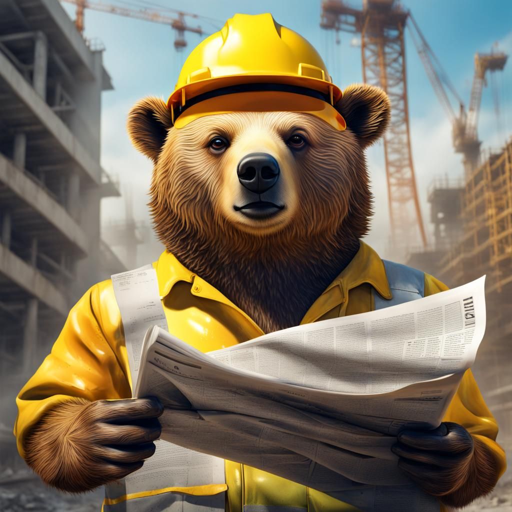 Bear Construction Worker in Hyperrealistic Splash Art