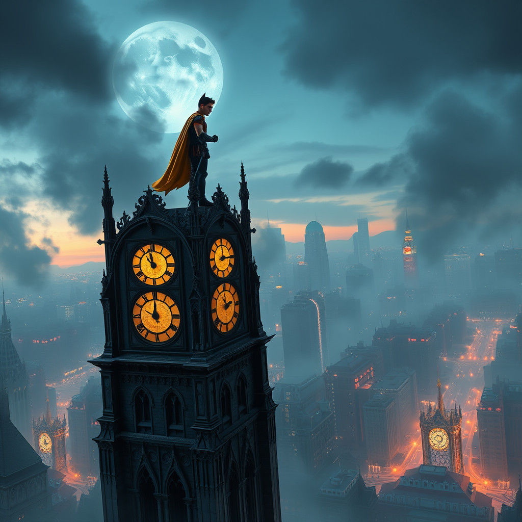 Robin Overlooks Gotham in Sci-Fi Concept Art