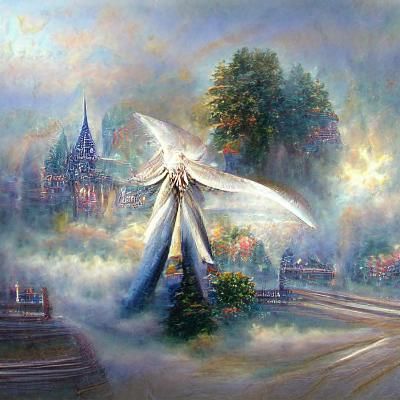 Ethereal Arc Angel in Fantasy Landscape