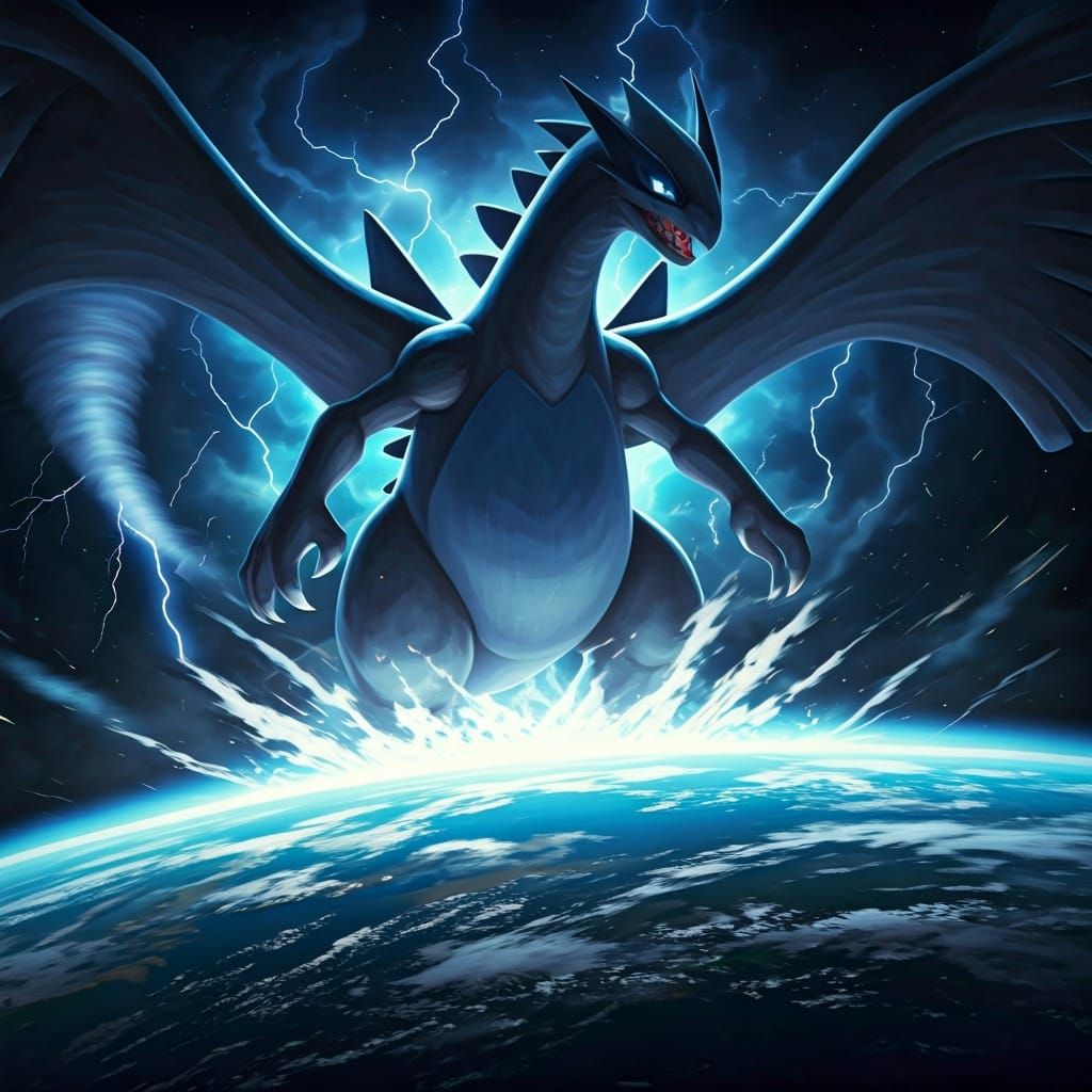 Lugia Kaiju Rampage in Playful Biomechanical Style