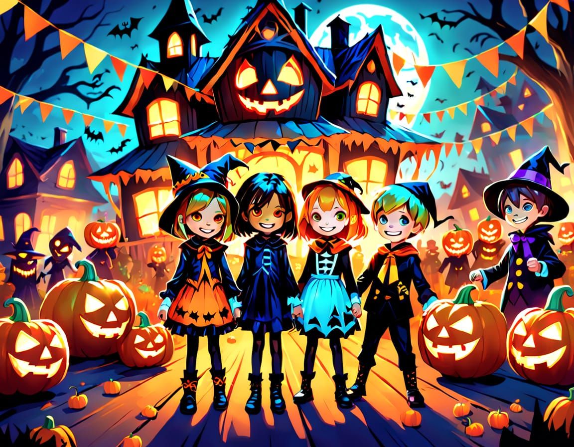 Kids' Halloween Party: Vibrant Digital Comic Art