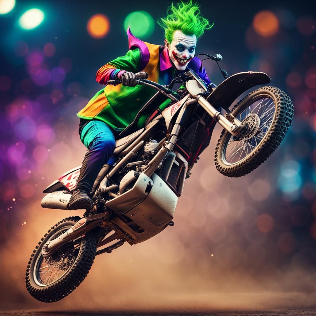 Joker Motocross Stunt in Hyper-Realistic Digital Art