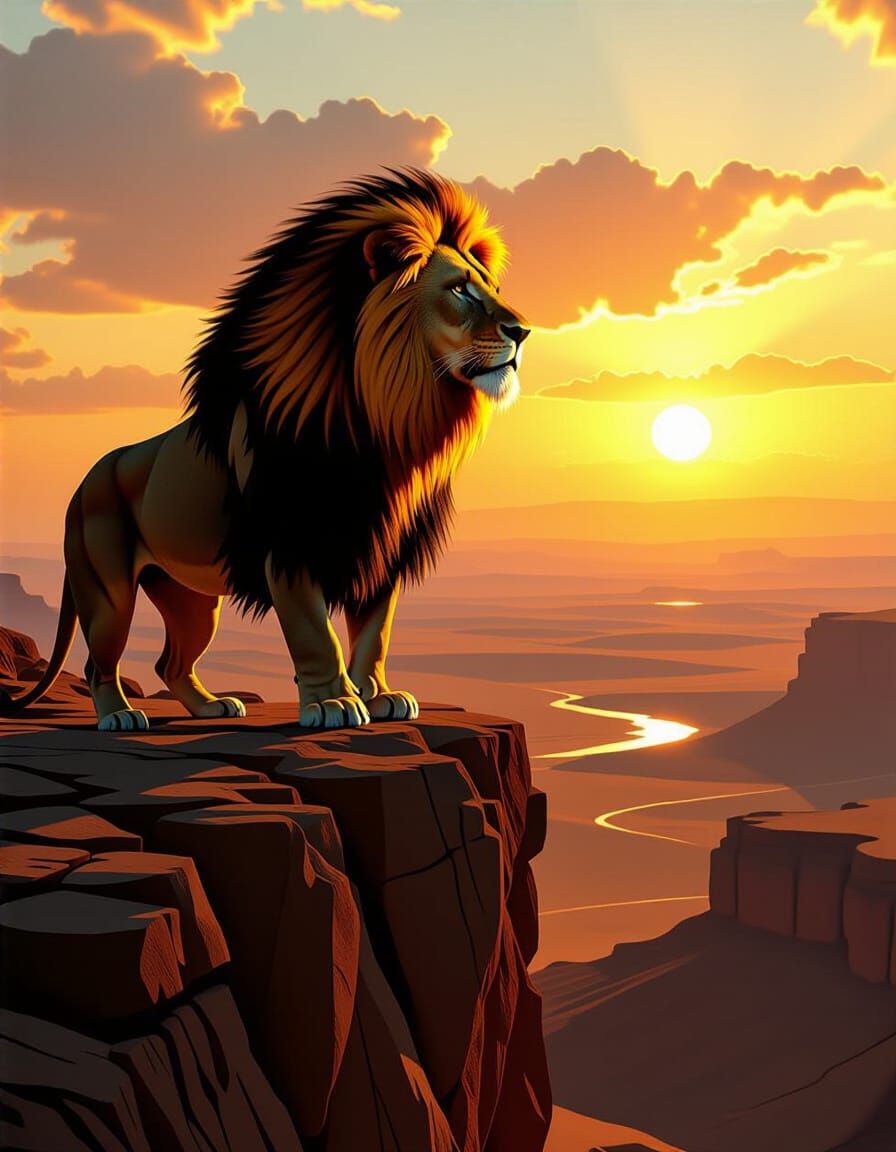 Lion with Water Mane in Matte Painting Style