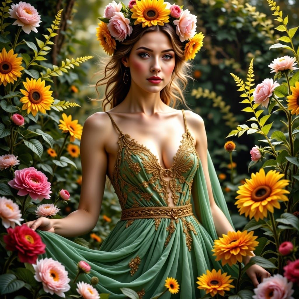 Ethereal Goddess in Lush Garden