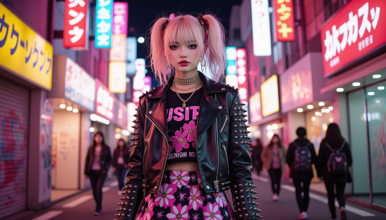Punk Gyaru Girl in Harajuku-Inspired Digital Art