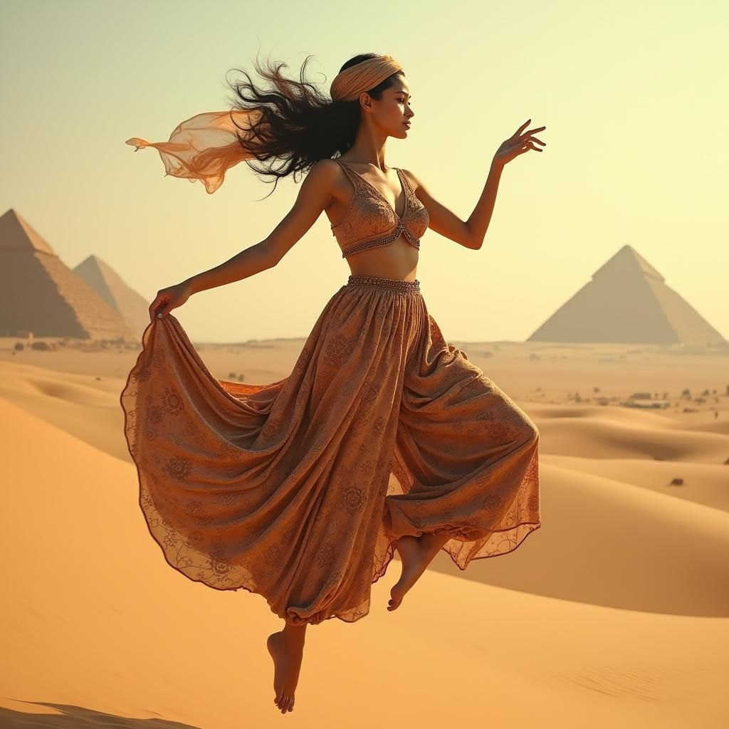Flying Dancer in Sahara Desert, Vintage Style