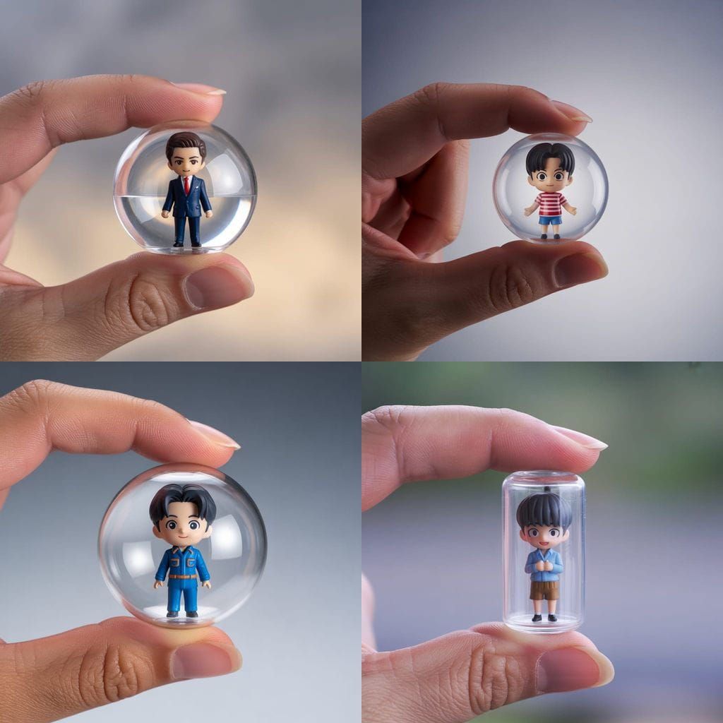 Realistic Gashapon Capsule Held by Fingers with Chibi Figure