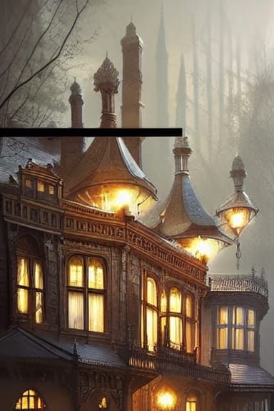 Victorian City and Woods, Detailed Digital Painting