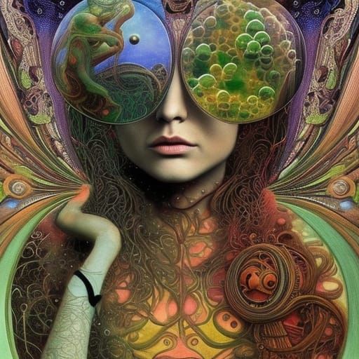 Surreal Bubbles Reflecting Inner Worlds, Art Nouveau Style