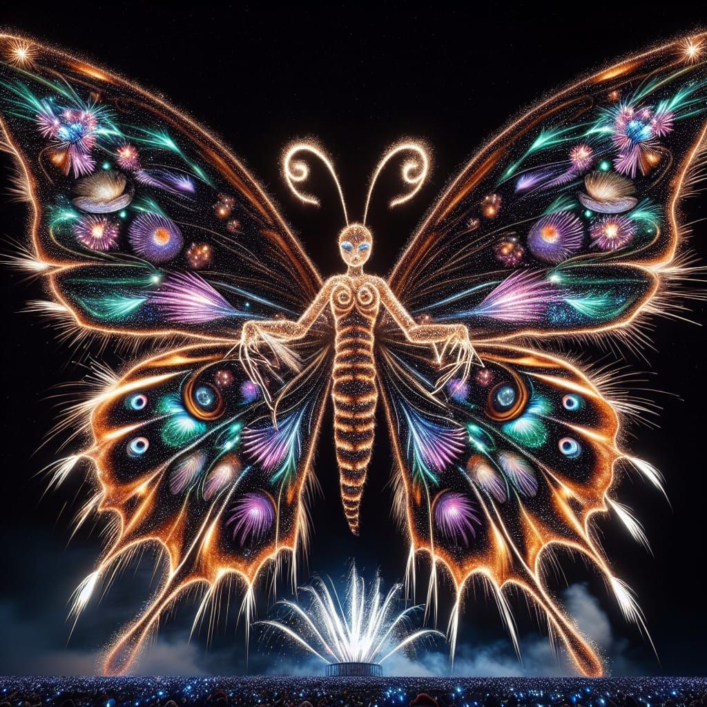 Celestial Firework Butterfly Angel Spreads New Year's Joy