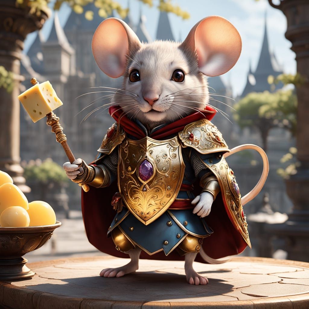 Elegant Mouse Musketeer in Golden Armor with Vibrant Cheese ...