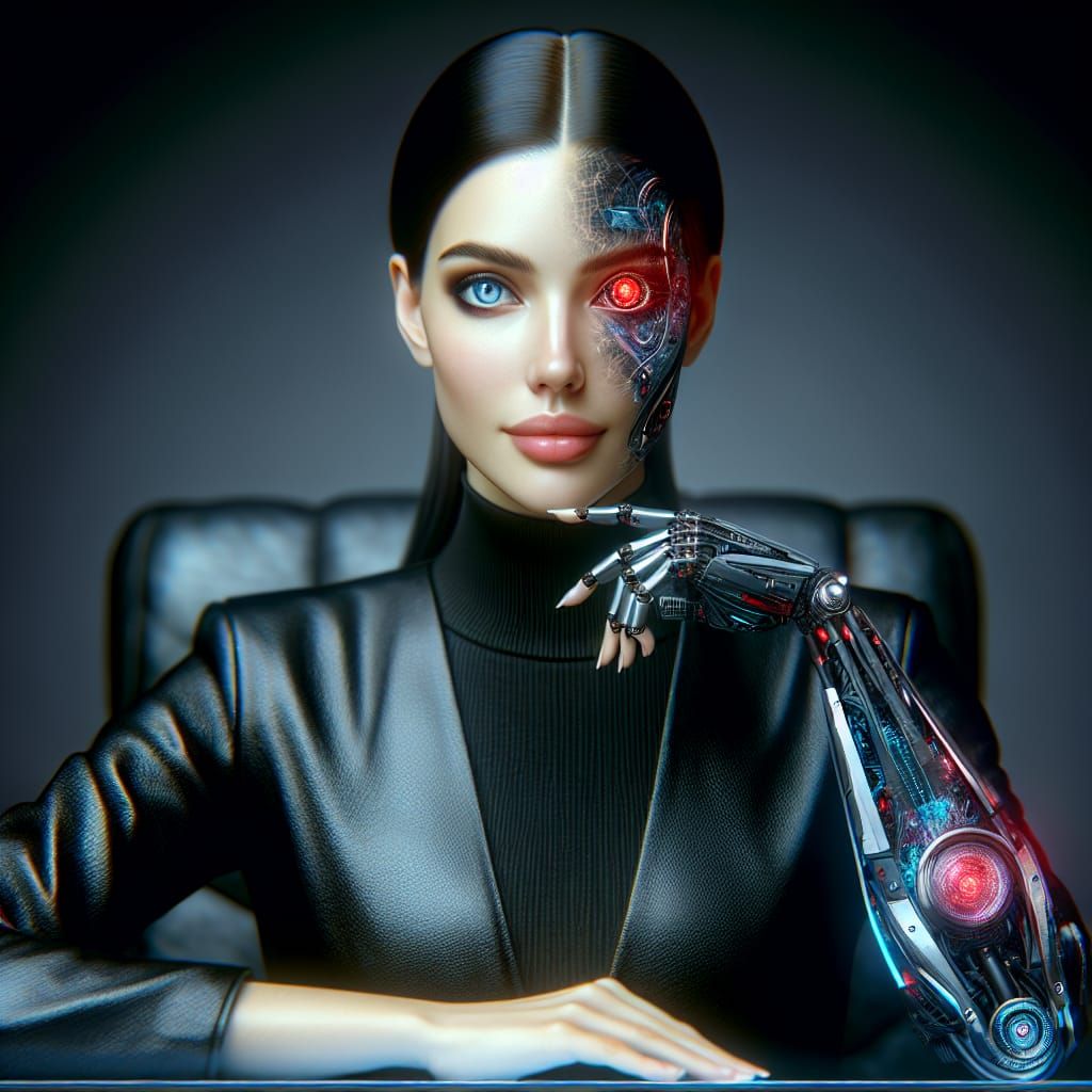 Cybernetic Woman with Red Eye in Cyberpunk Style