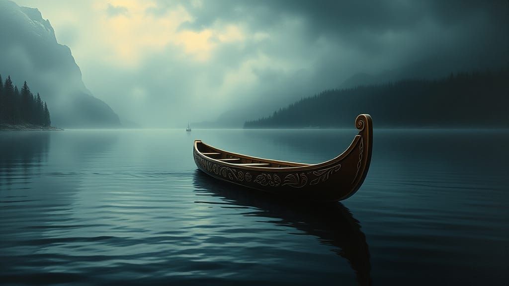 Surreal Canoe Drifts in Moody, Cinematic Lake