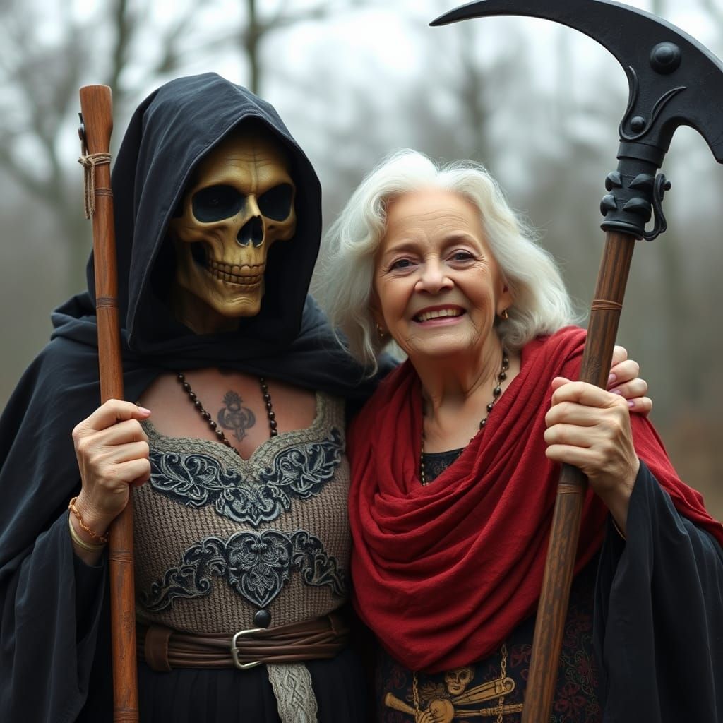 Fun Times: Older Woman and Grim Reaper