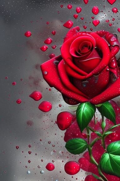 Heart-Shaped Red Rose with Dew Drops
