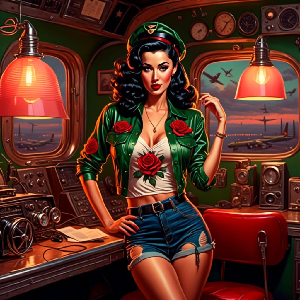 Rockabilly B-52 Bomber Pinup Girl Logo