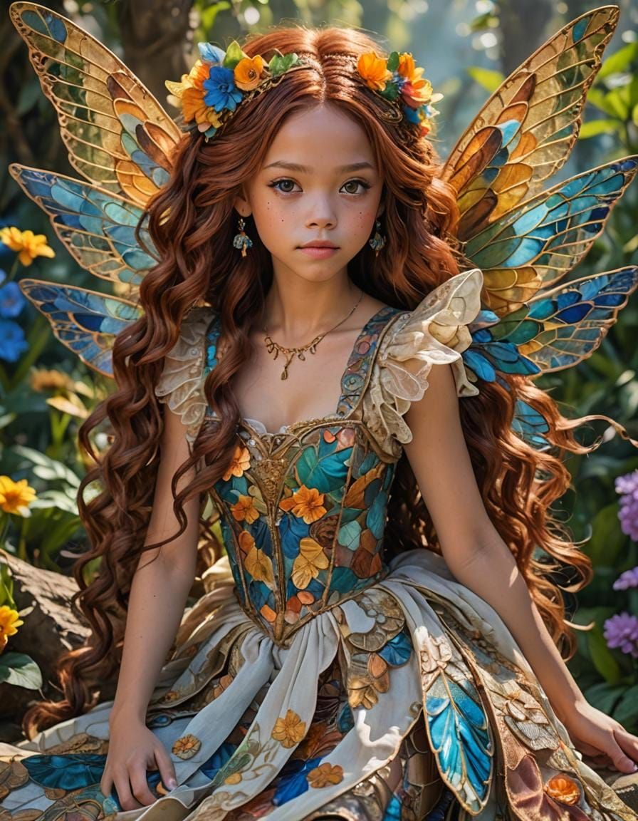 (Jenna Ortega ginger hair teen girl,13 years old as beautiful and delicate  fairy, tiny and enchanting  , hand between l...