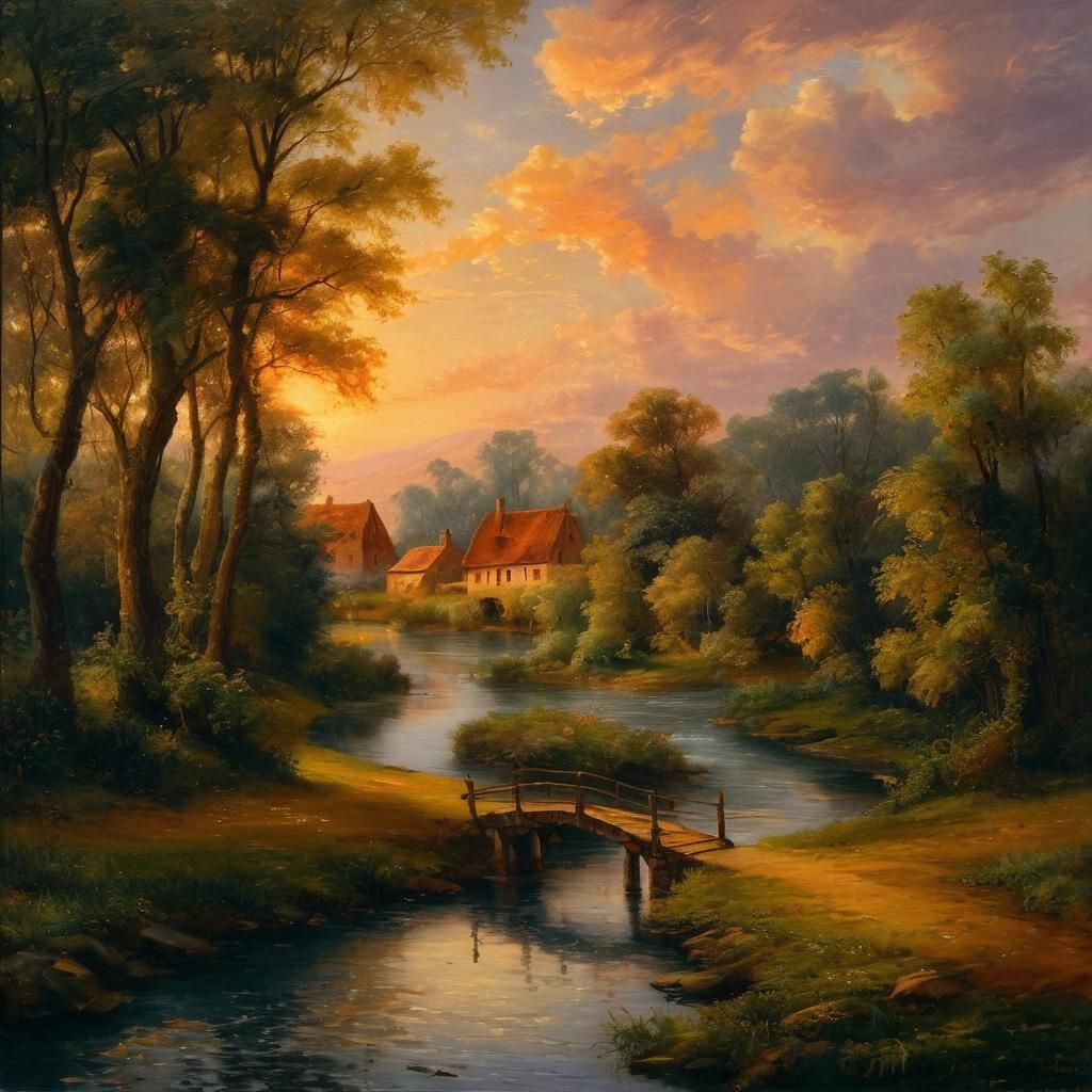 Picturesque River Landscape as Oil Painting