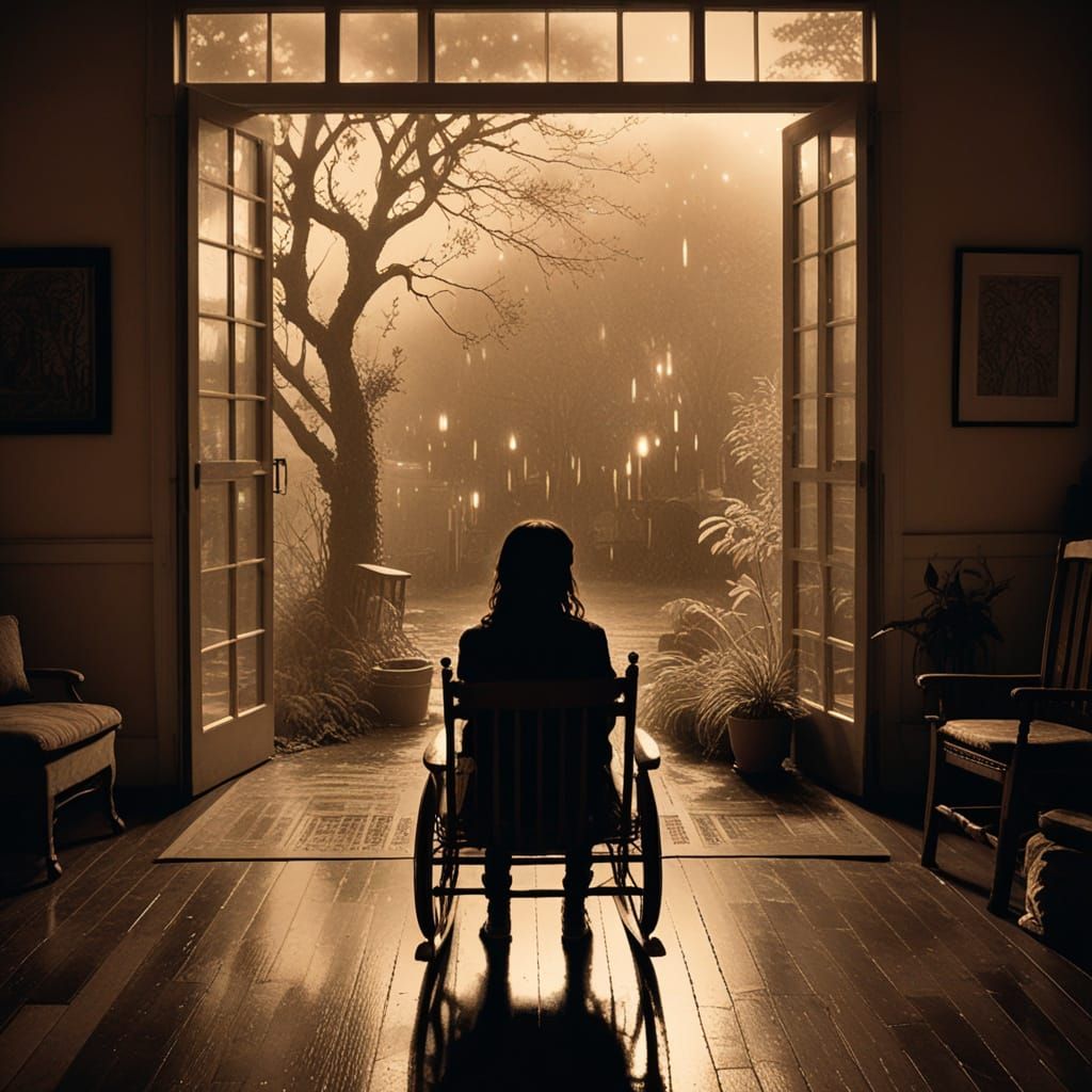Girl in Rocking Chair During Rainy Night