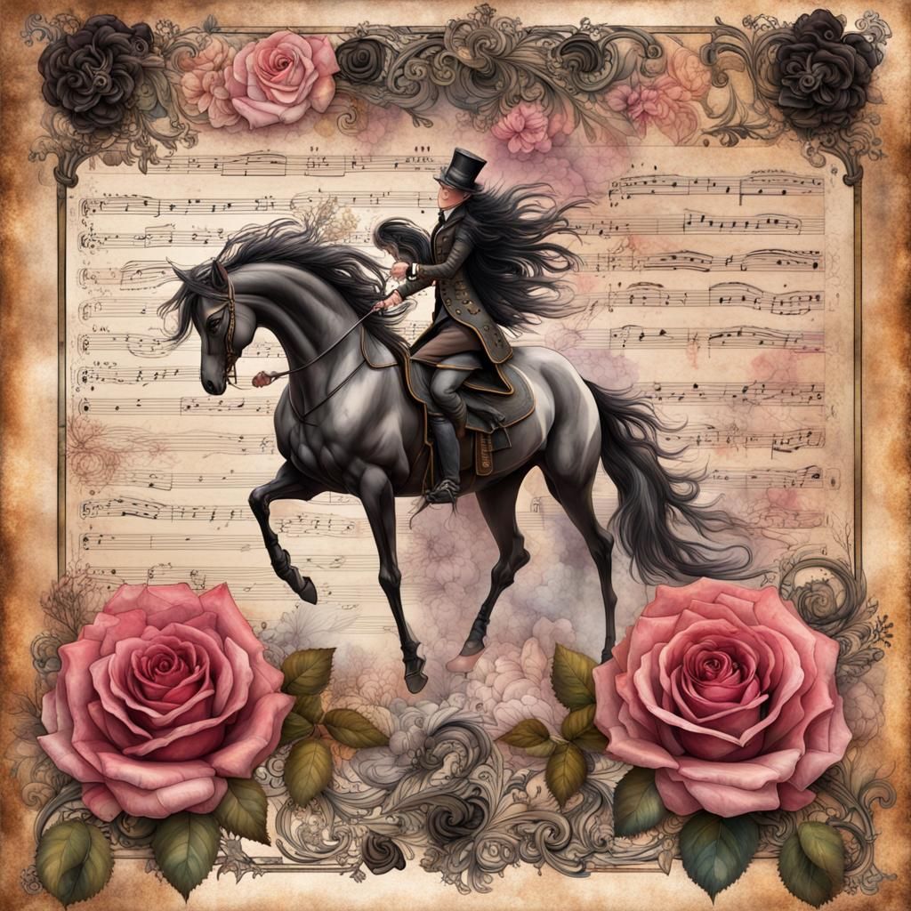Steampunk Horses on Vintage Notebook Page