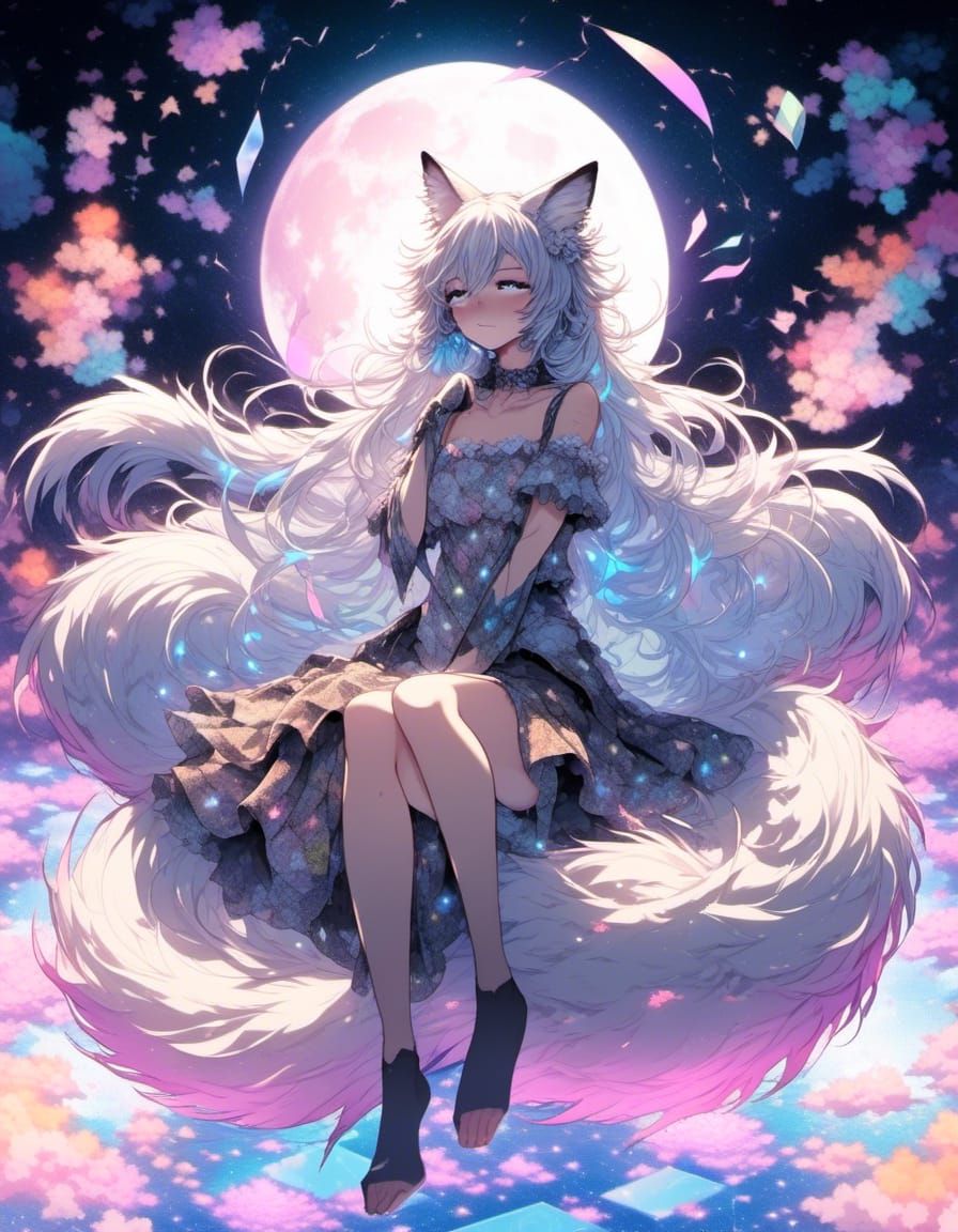 Synthwave Furry Fox in Moonlit Kaleidoscope