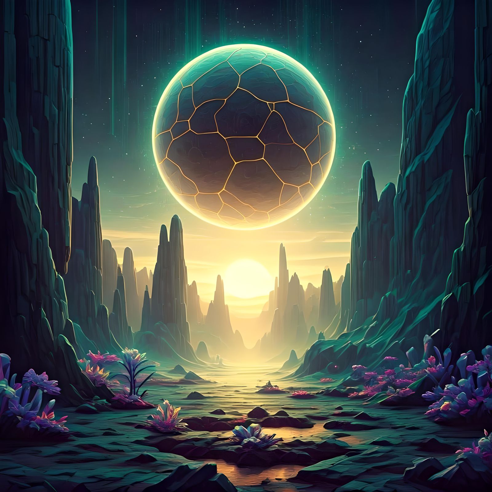 Psychedelic Kintsugi Alien Planet in Dreamtime