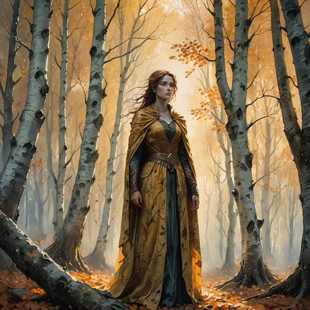 Ethereal Maiden in Autumnal Forest: Fantasy Art