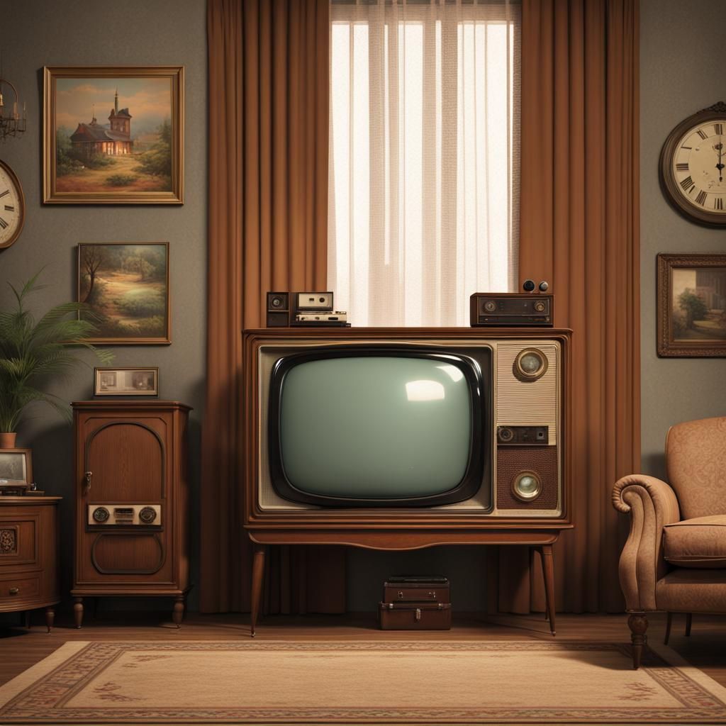 Vintage Living Room with TV and Radio