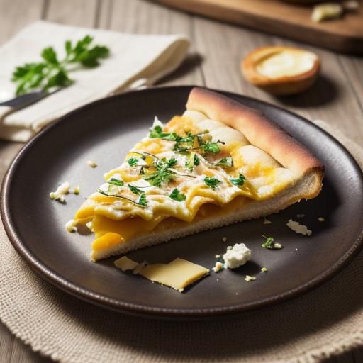 Four Cheese Pizza Slice with Ham and Mushrooms