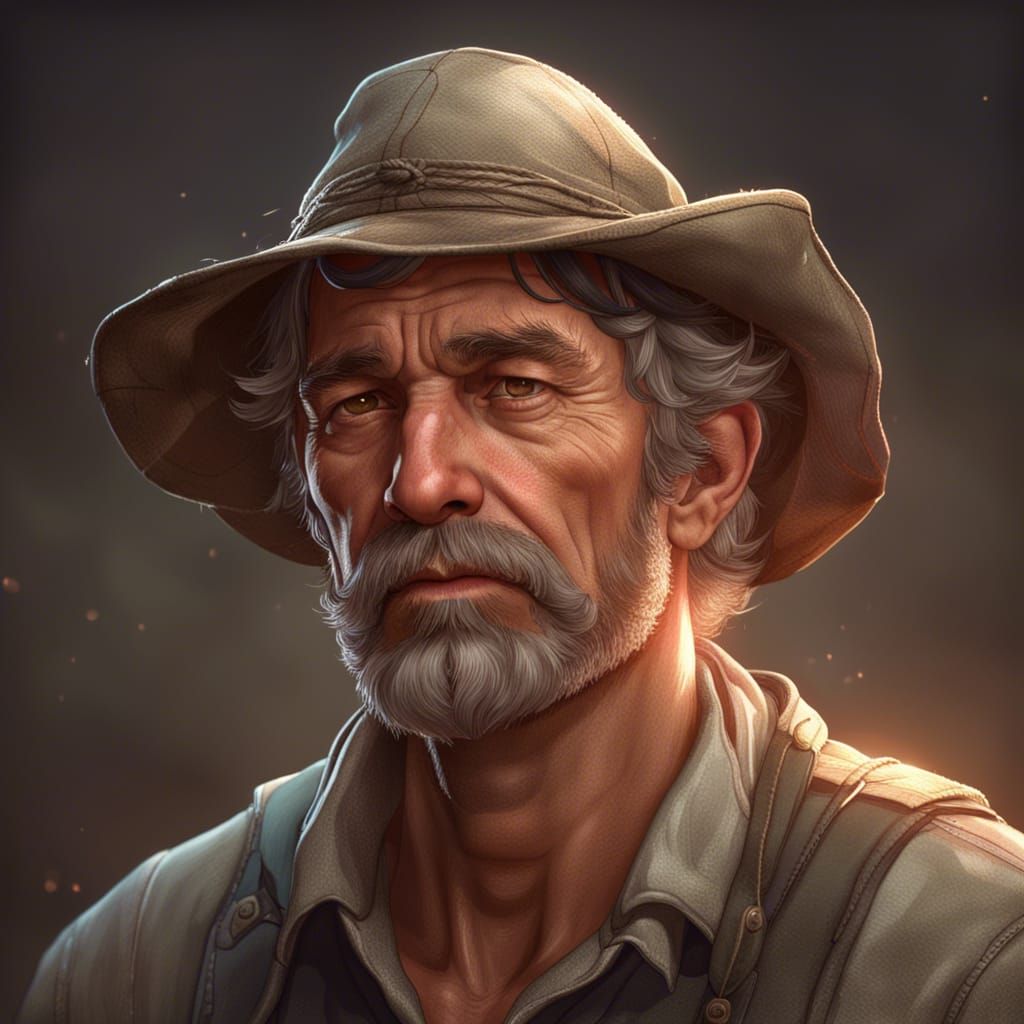 Detailed Portrait of a Tired Farmer in Artstation Style