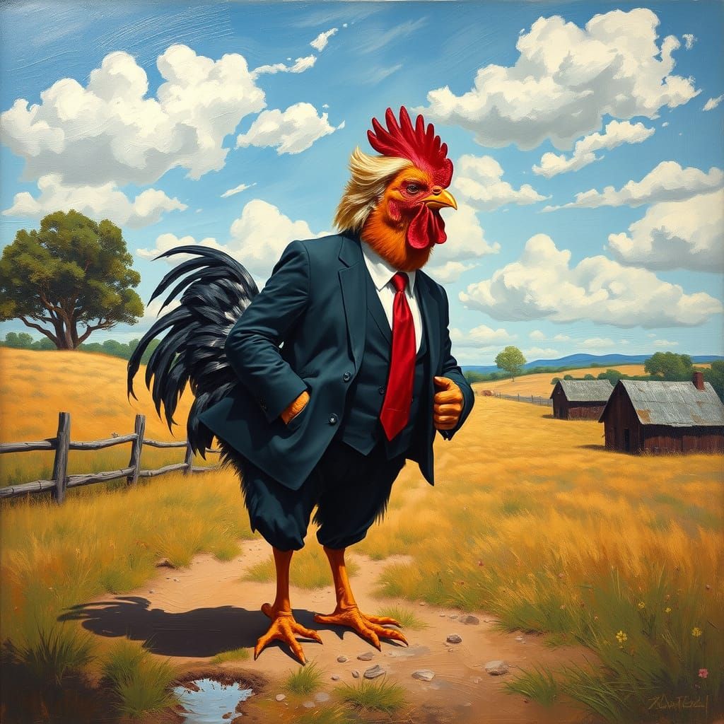 Chicken Trump Strutting in Regionalist Style