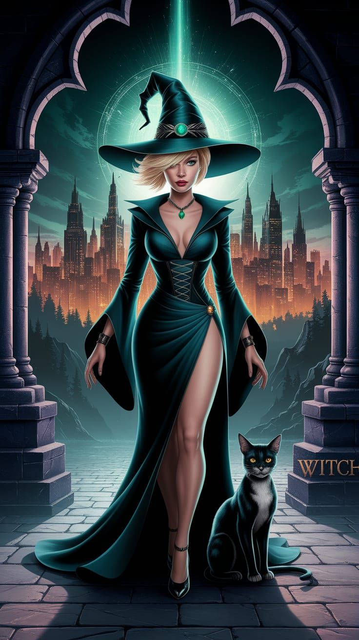 Mysterious Blonde Witch in Concept Art Style